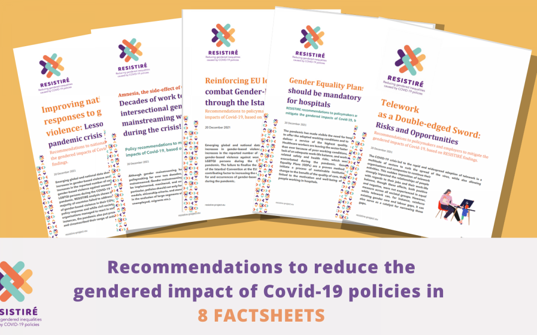 RESISTIRÉ recommendations to reduce the gendered impact of Covid-19 policies: 8 Factsheets